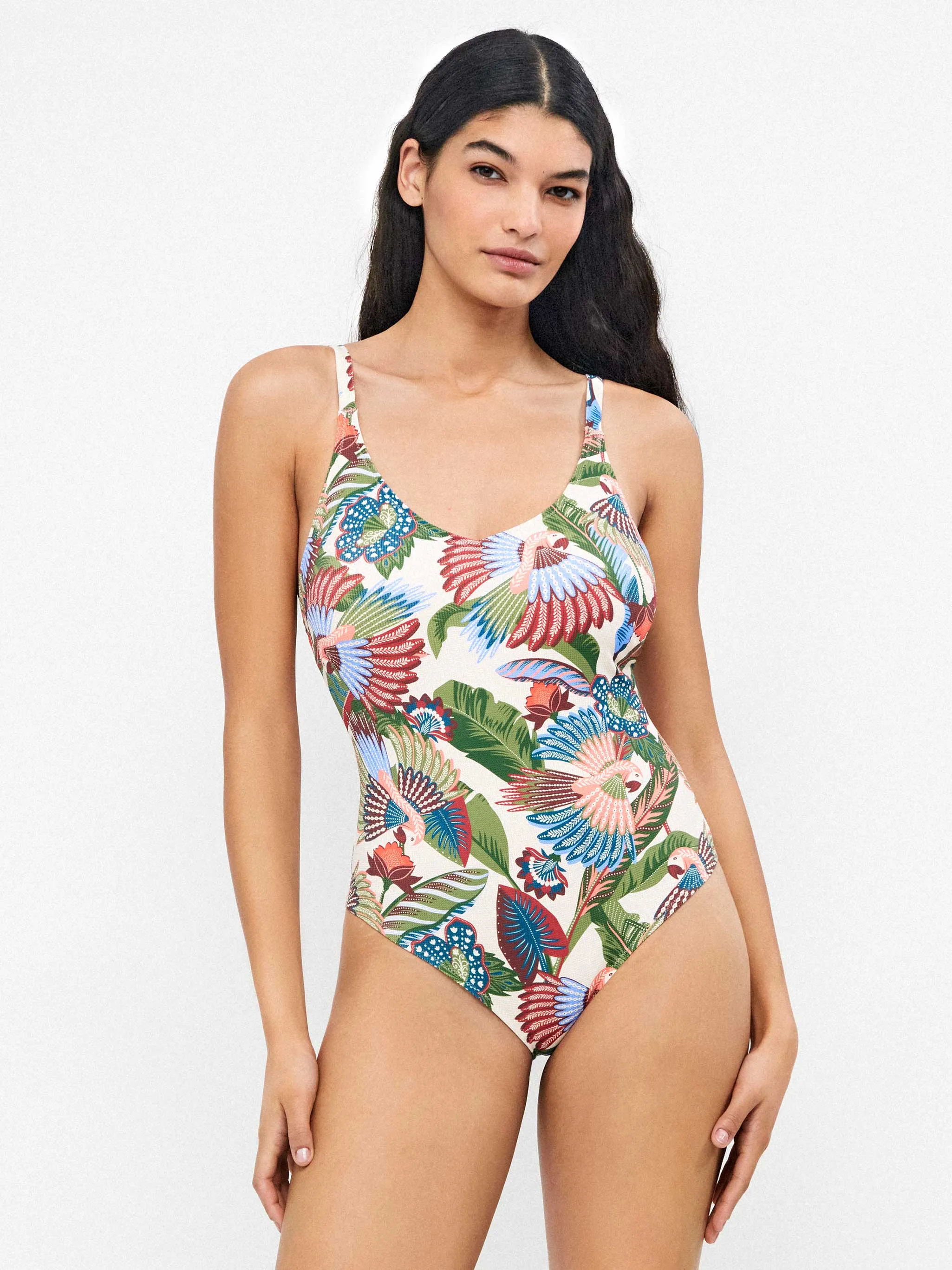Bañador plus size sin aro con copa fija en tejidode piqué